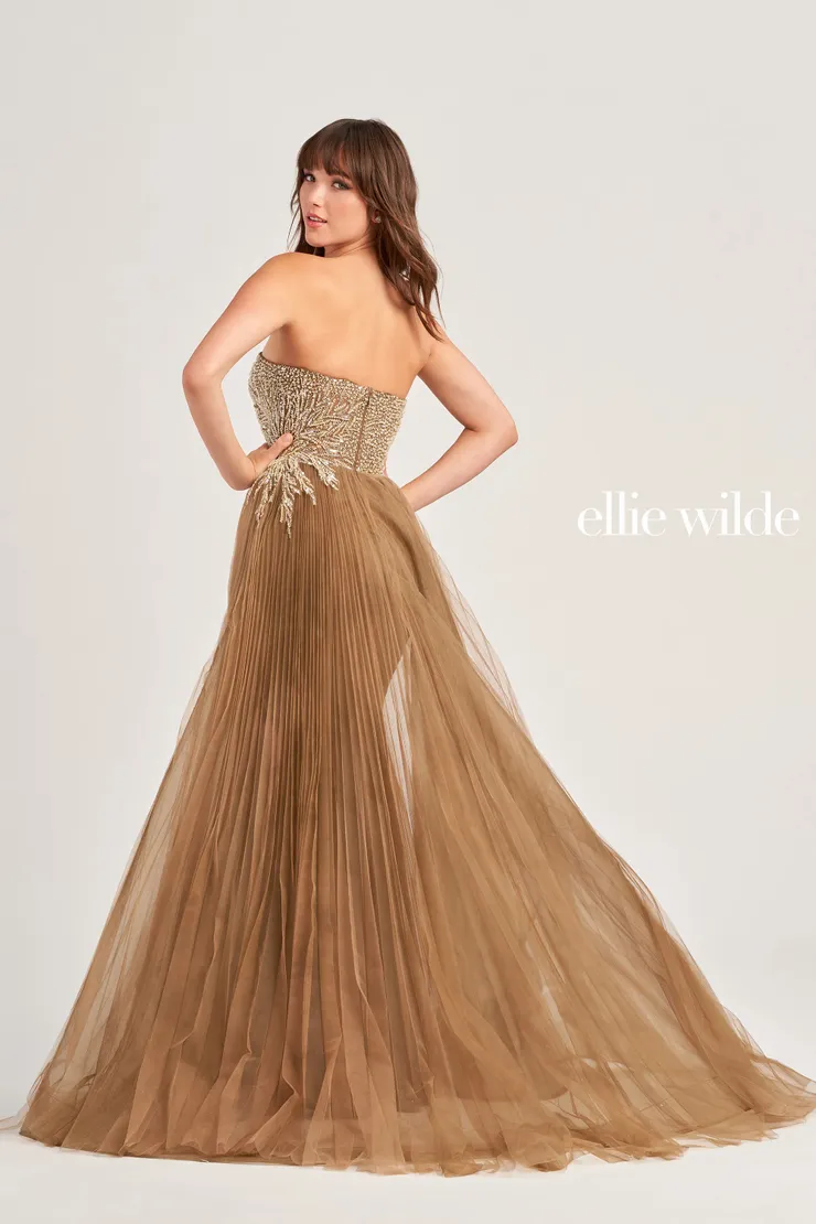 EW35085 STRAPLESS ASYMETRICAL FIT AND FLARE PROM DRESS WITH A DETACHABLE TRAIN #2 default Coffee backface vertical picture