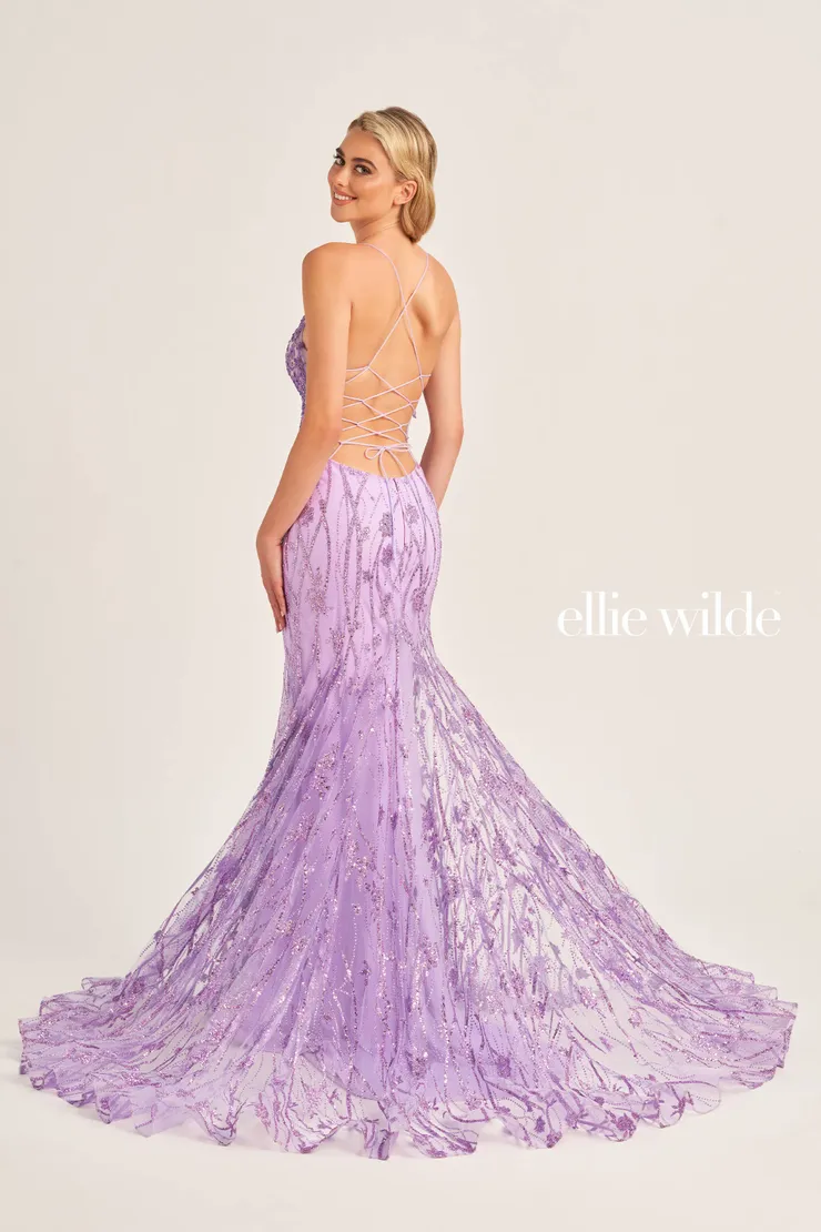 EW35104 CRACKED ICE MERMAID GOWN WITH A LACE UP BACK #2 default Lilac backface vertical picture