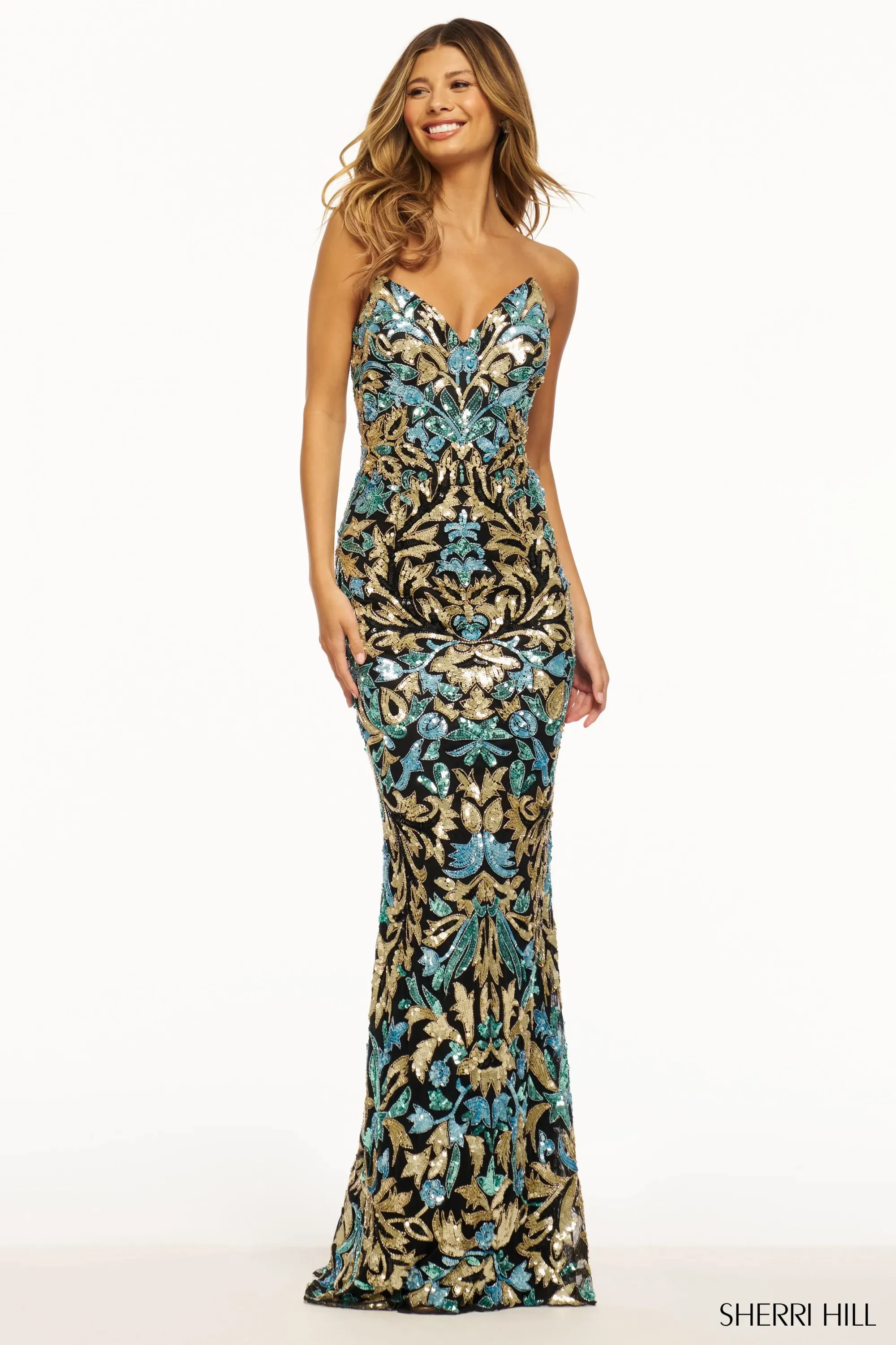 sherri hill blue and gold dress SHERRI HILL - 54912