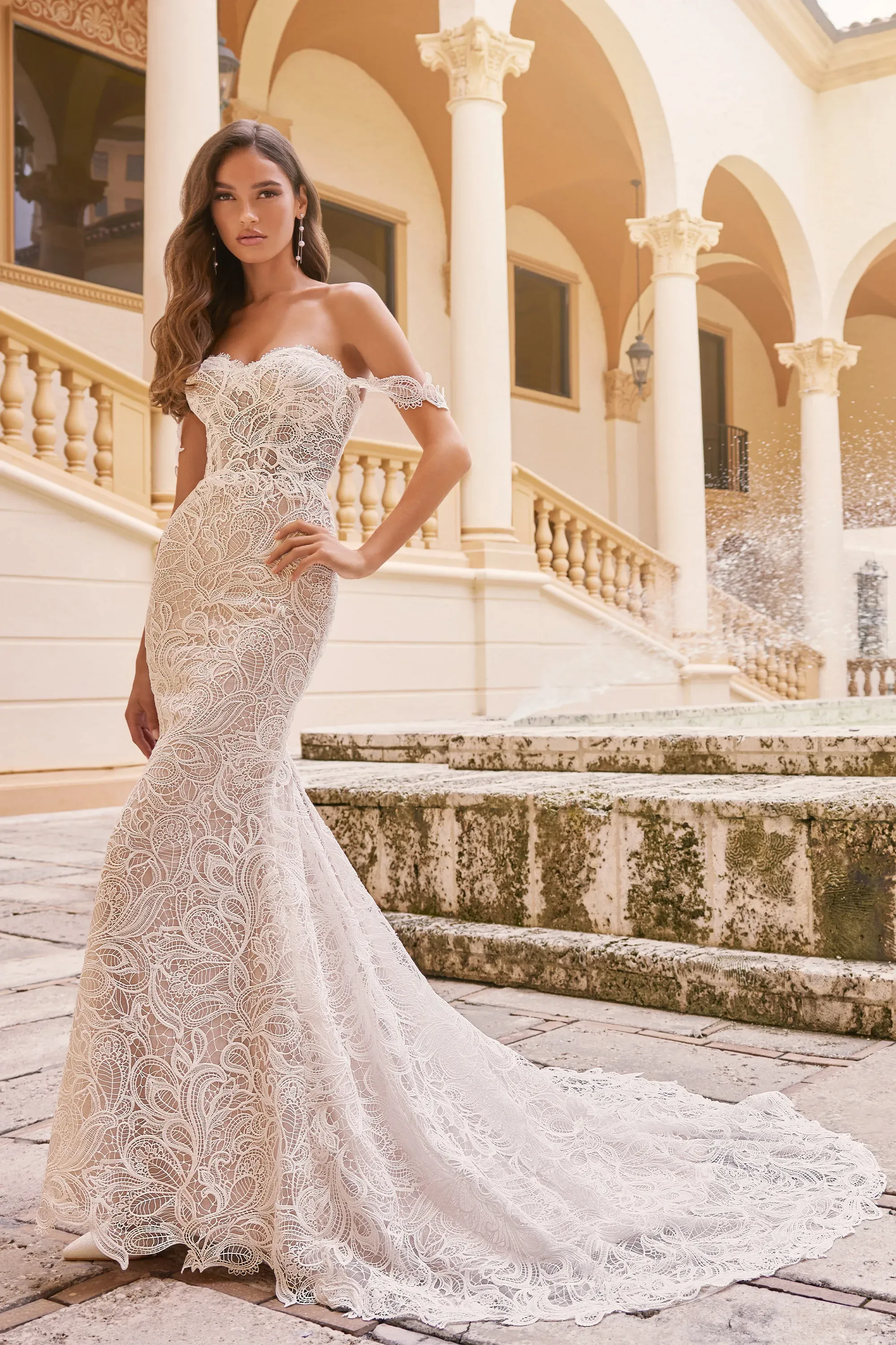Channing: Off the Shoulder Lace Mermaid Wedding Dress Also Comes