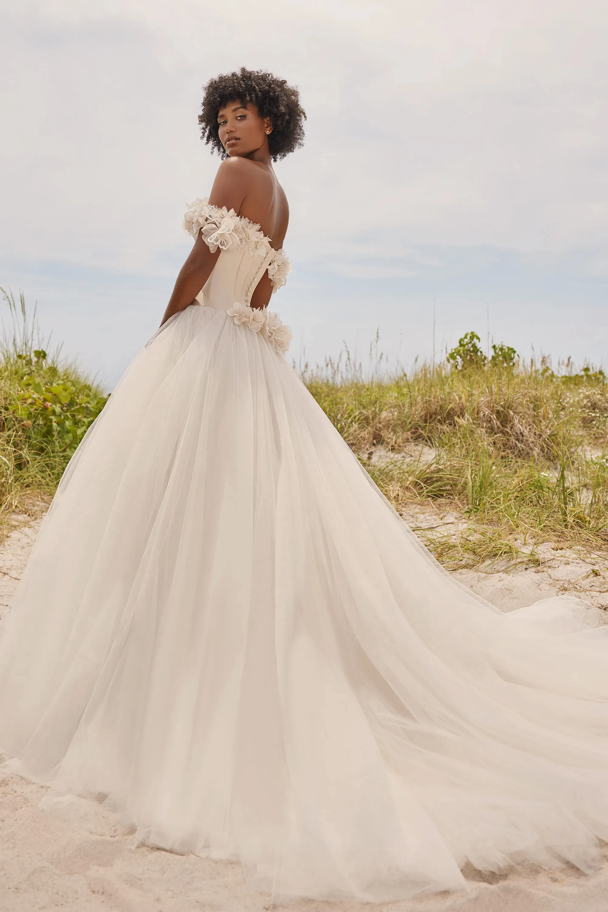 Aubrey: Off the Shoulder Mikado and Tulle Ball Gown Wedding