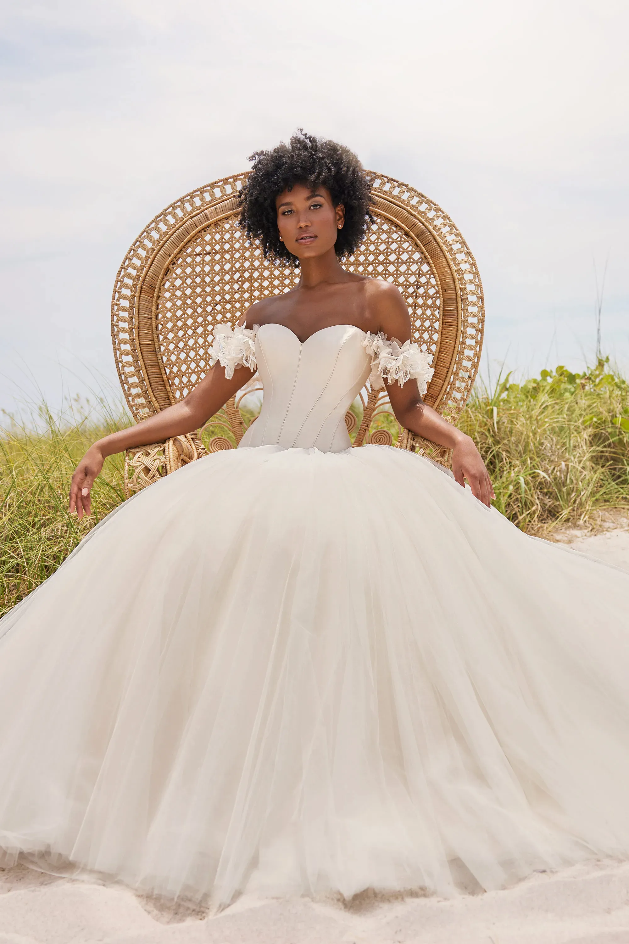 Aubrey: Off the Shoulder Mikado and Tulle Ball Gown Wedding Dress