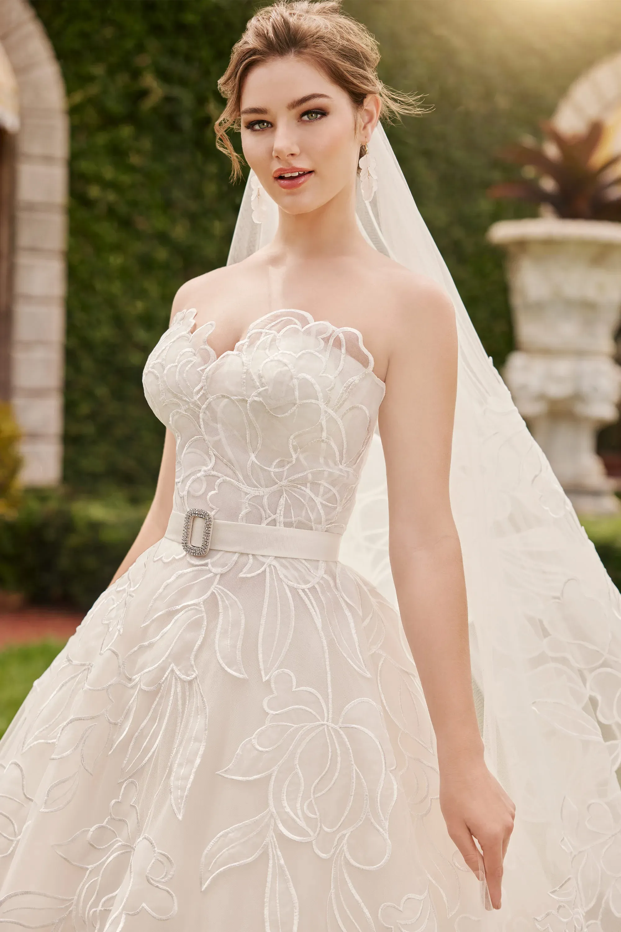 Bailey: Strapless Embroidered Organza Ball Gown Wedding Dress with