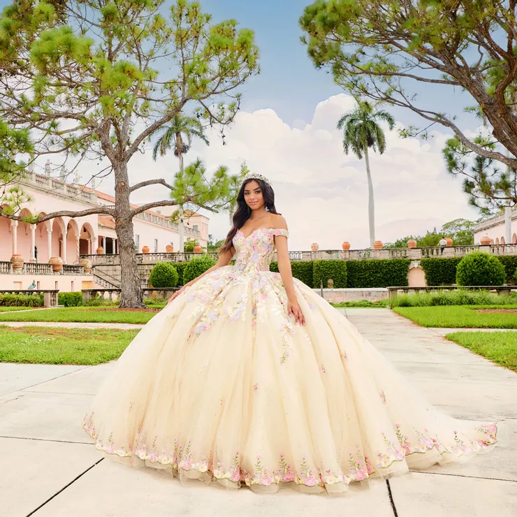 white christmas dresses Embroidered Quinceanera Dress by Mary's Bridal MQ2136 16 / Champagne/Light Gold main image 1