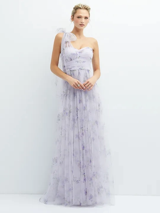Dessy Collection Floral Scarf Tie One-Shoulder Tulle Dress with Long Full Skirt - 3130FP - Purple - 14 Dessy Collection Floral Scarf Tie One-Shoulder Tulle Dress with Long Full Skirt - 3130FP - Purple - 14