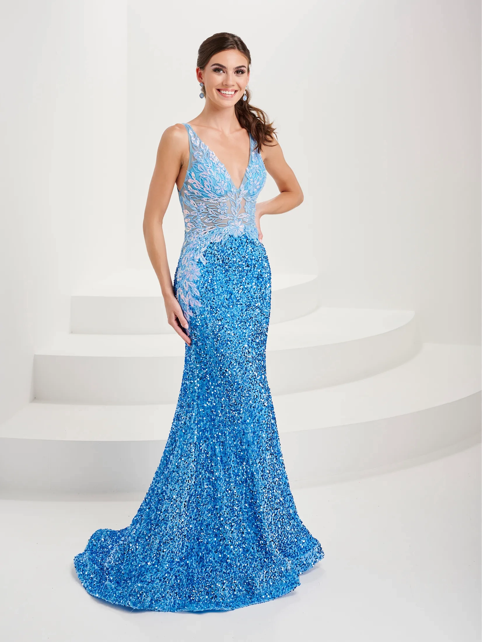 tiffany designs mermaid dress Sequin V-Neck Mermaid Dress by Tiffany Designs 16928 2 / Neon Orange