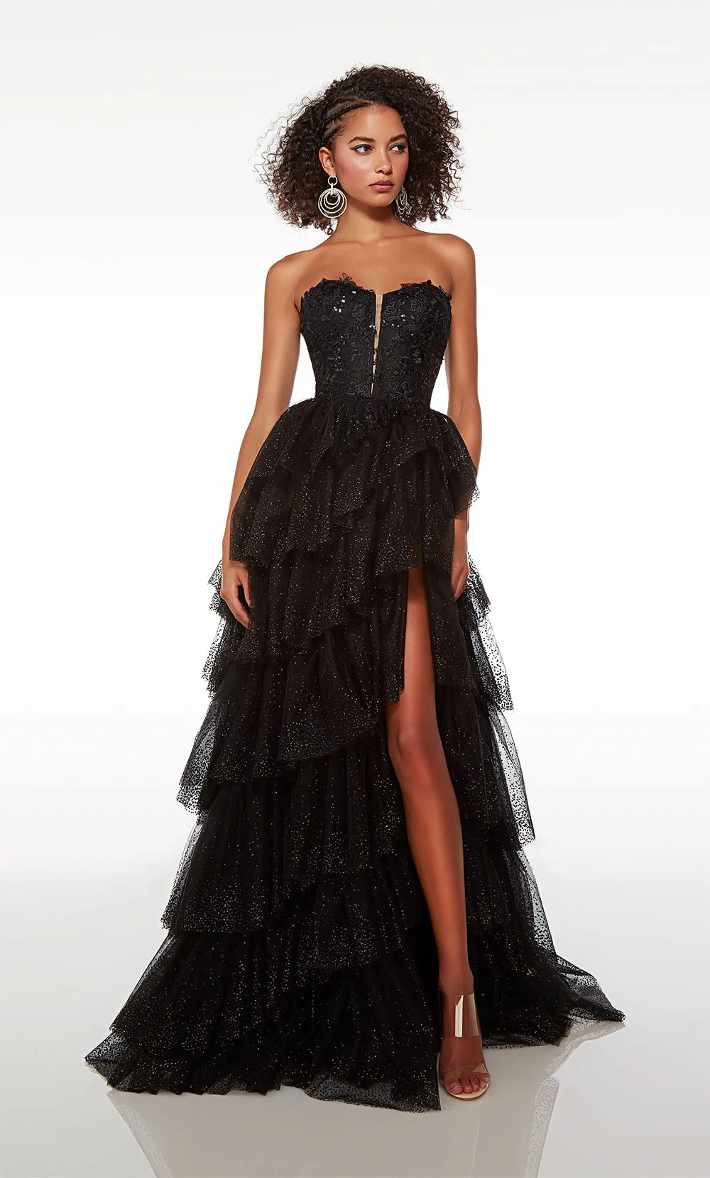 strapless open back dress Glitter Long Formal A Line Prom Gown Amoris T213 – The Dress Outlet main image 0