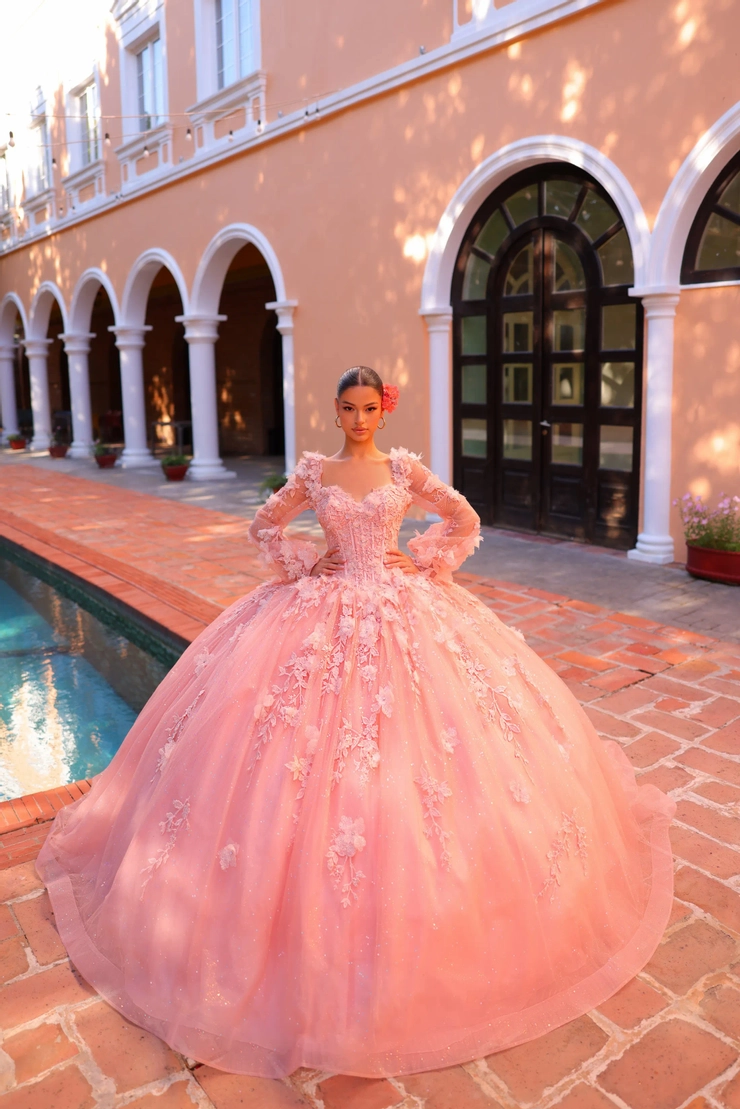xv dresses near me Princess Lilac Tulle Long Sleeves V-neck Quinceanera The strapless sweetheart neckline crowns a beautifully draped bodice Joselin Boutique  Luxury Quinceaera