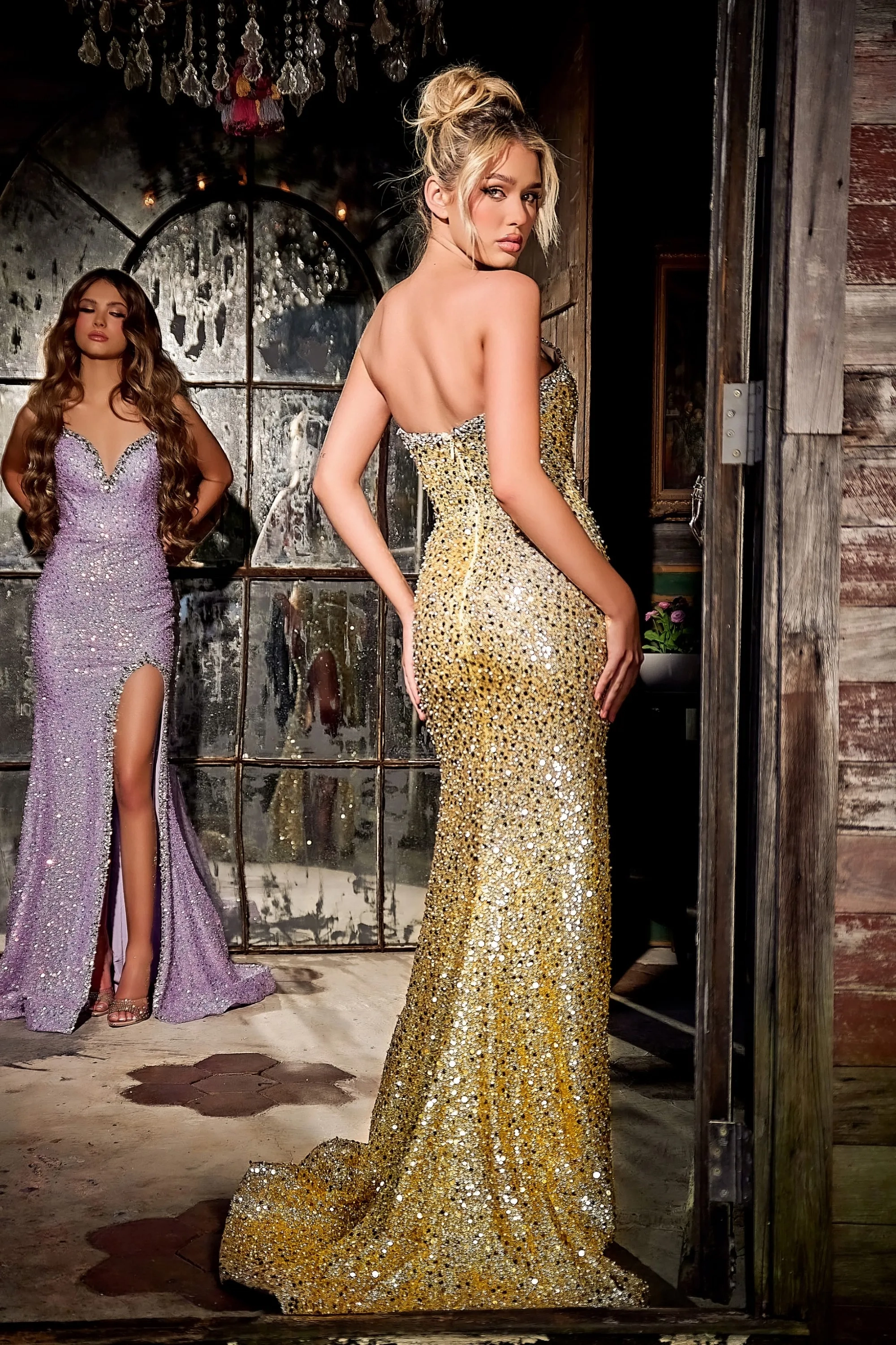 slim fit dress slacks Long Sequin Mermaid Prom Dress with Strappy Open Back– PromGirl main image 1