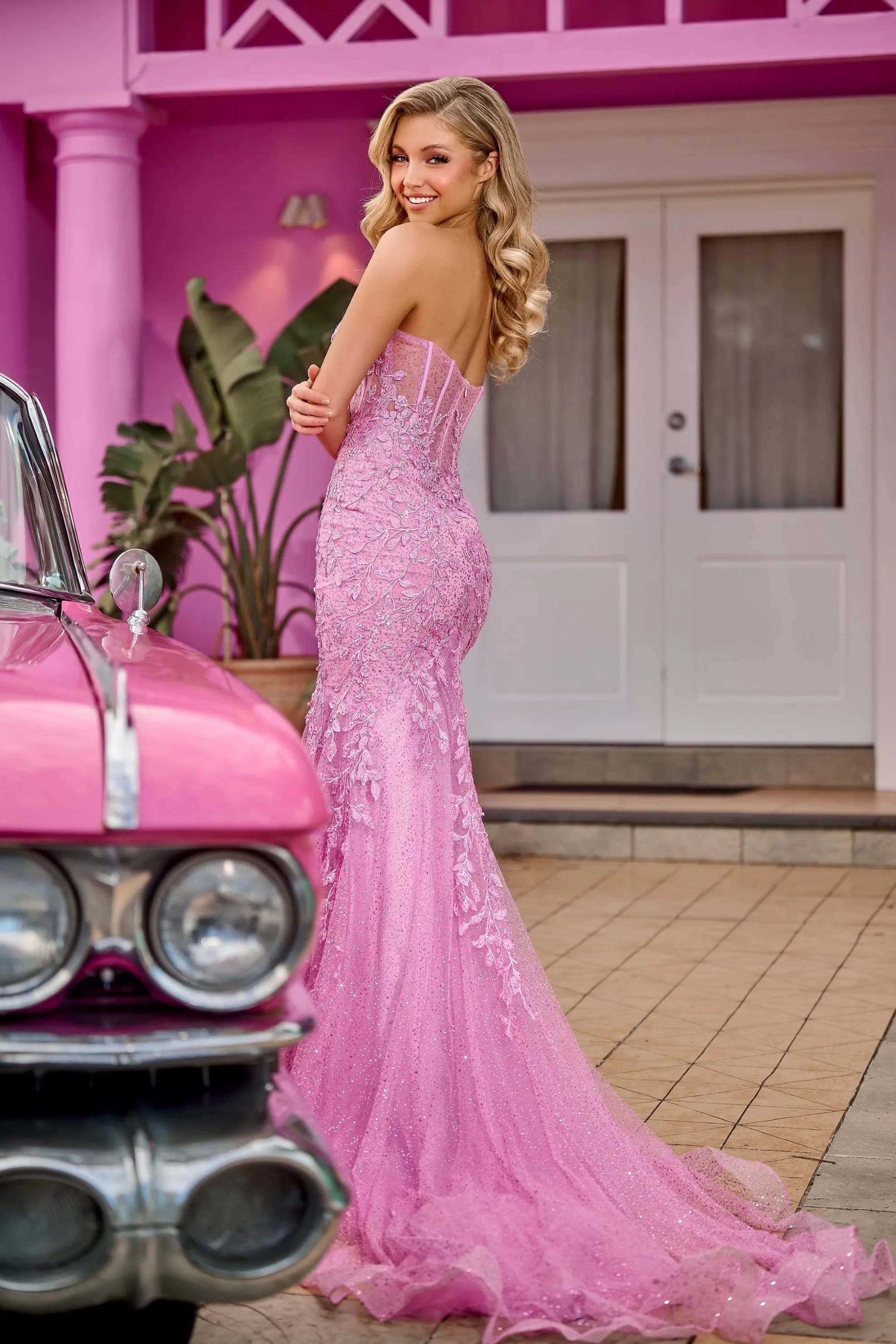 open lace back dress Portia & Scarlett PS25440C: Luxe Column Dress – Mydressline main image 0
