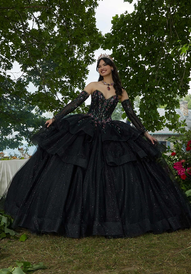 トップス Treat Girl's tulle frill jersey (Black) Valentina by Morilee - 34104 | Henri's