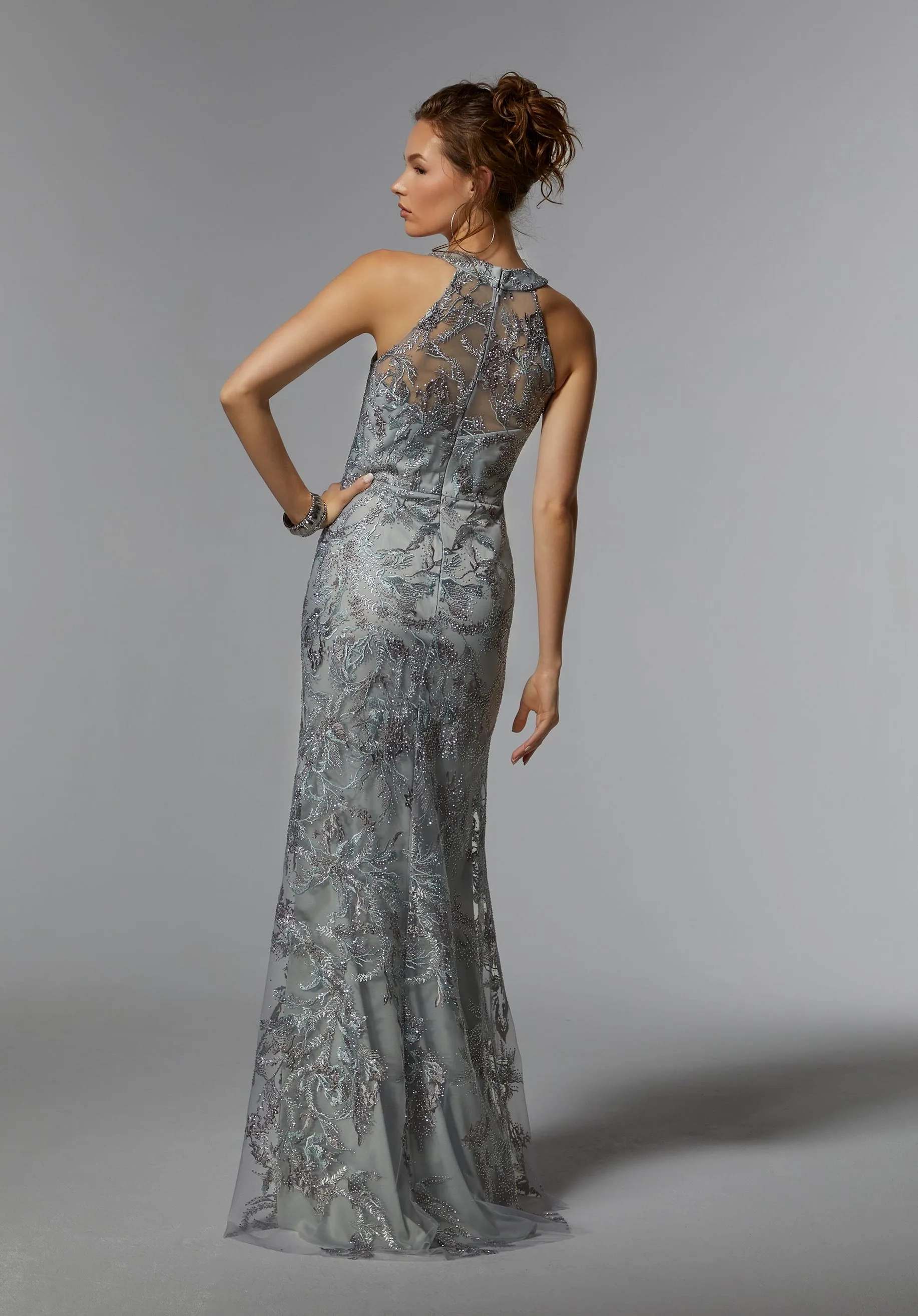 美品 HYKE 23SS W/P VOILE GOWN 231-17377 2 Jelani Layered Mesh High-Slit Drape Maxi Dress