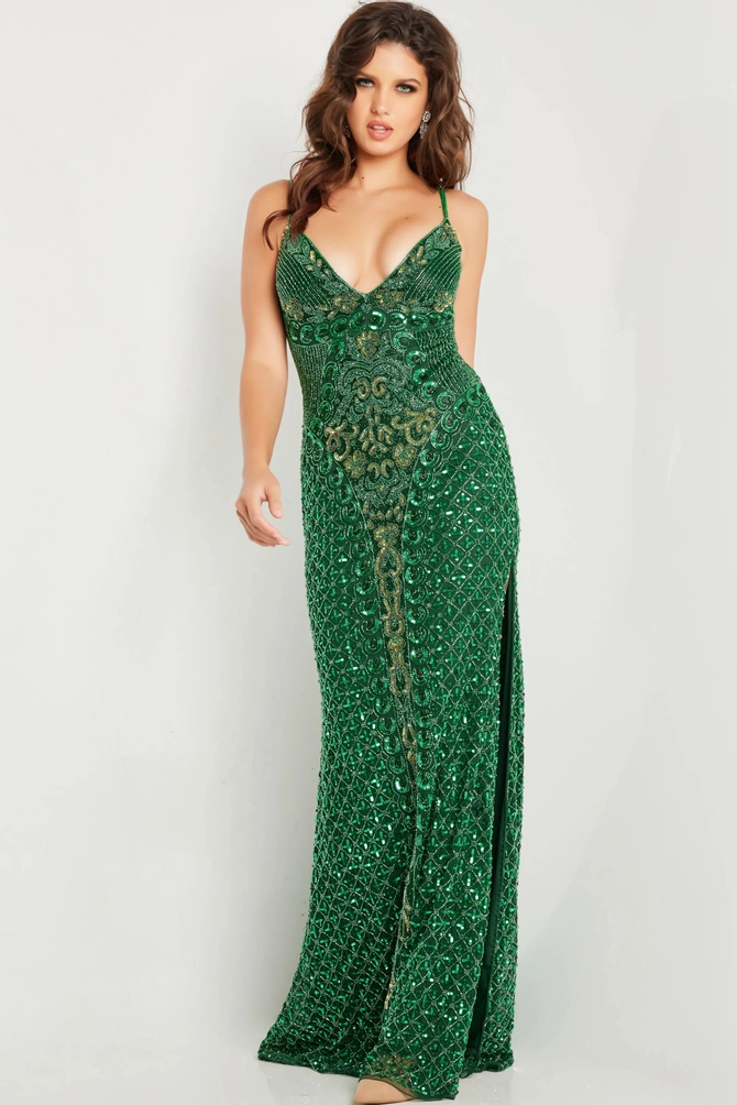 Jovani Style 46273 Metallic Jacquard Structured Shoulder Gown