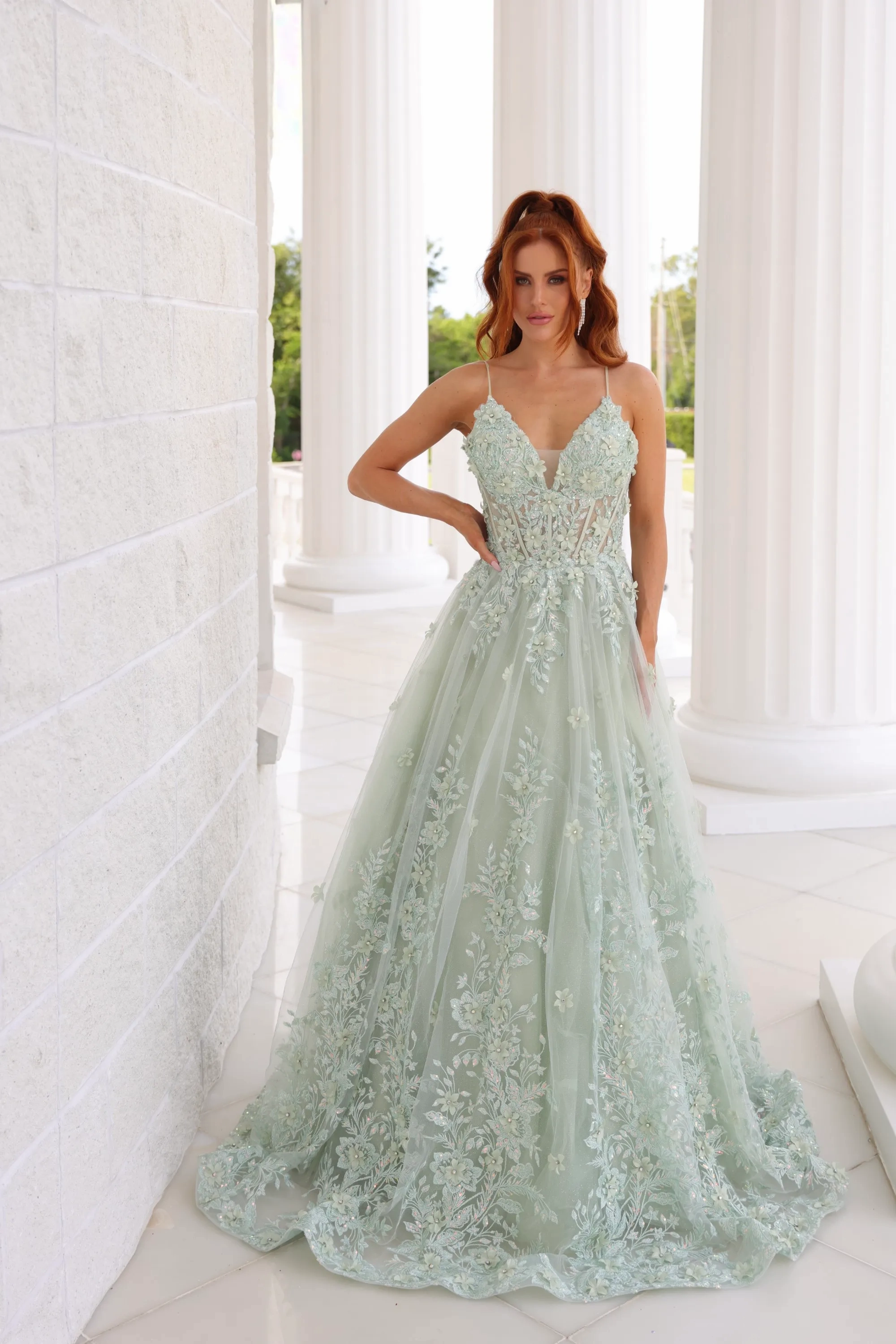 slim fit dress slacks Mint Green Strapless A-Line Long Party Dresses Wedding Guest Dresses, –  DSProm main image 0
