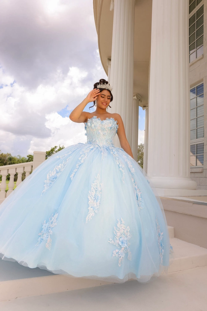open lace back dress Tulle Princess Quinceanera Dresses Sequins Beaded Sweetheart Corset –  Lisposa main image 0