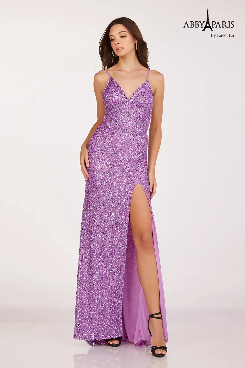 purple 2000s prom dress Strappy-Back Long Lilac Purple Prom Dress with Beads Lilac / Large