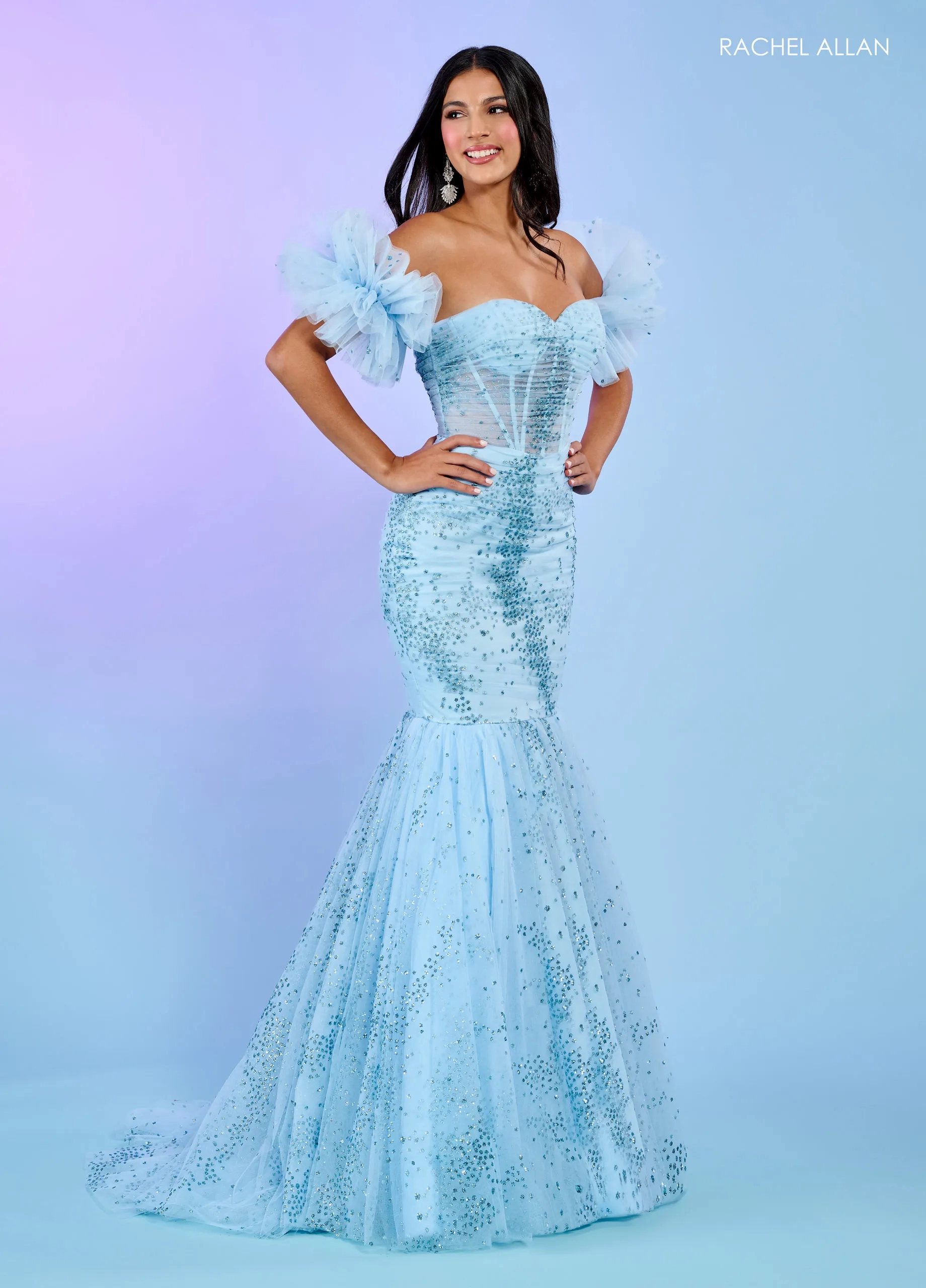 open lace back dress Sheer-Bodice Off-Shoulder Long Lace Mermaid Prom Dress