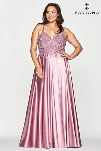 Faviana 9498  Graceful V-neck Prom A-line with Lace overlay #7 frontface vertical thumbnail