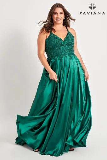 Faviana 9498  Graceful V-neck Prom A-line with Lace overlay #2 frontface vertical thumbnail