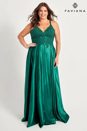 Faviana 9498  Graceful V-neck Prom A-line with Lace overlay #17 frontface vertical thumbnail