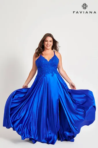 Faviana 9498  Graceful V-neck Prom A-line with Lace overlay #18 frontface vertical thumbnail
