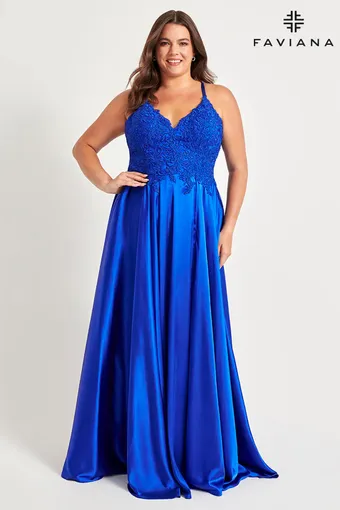 Faviana 9498  Graceful V-neck Prom A-line with Lace overlay #14 frontface vertical thumbnail