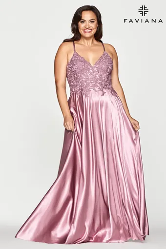 Faviana 9498  Graceful V-neck Prom A-line with Lace overlay #3 frontface vertical thumbnail