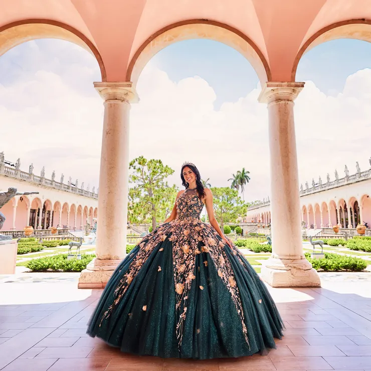 green emerald velvet dress Shimmering rose gold quinceanera dress with strapless sweetheart neckl –  Elegant Bride and Quinceanera