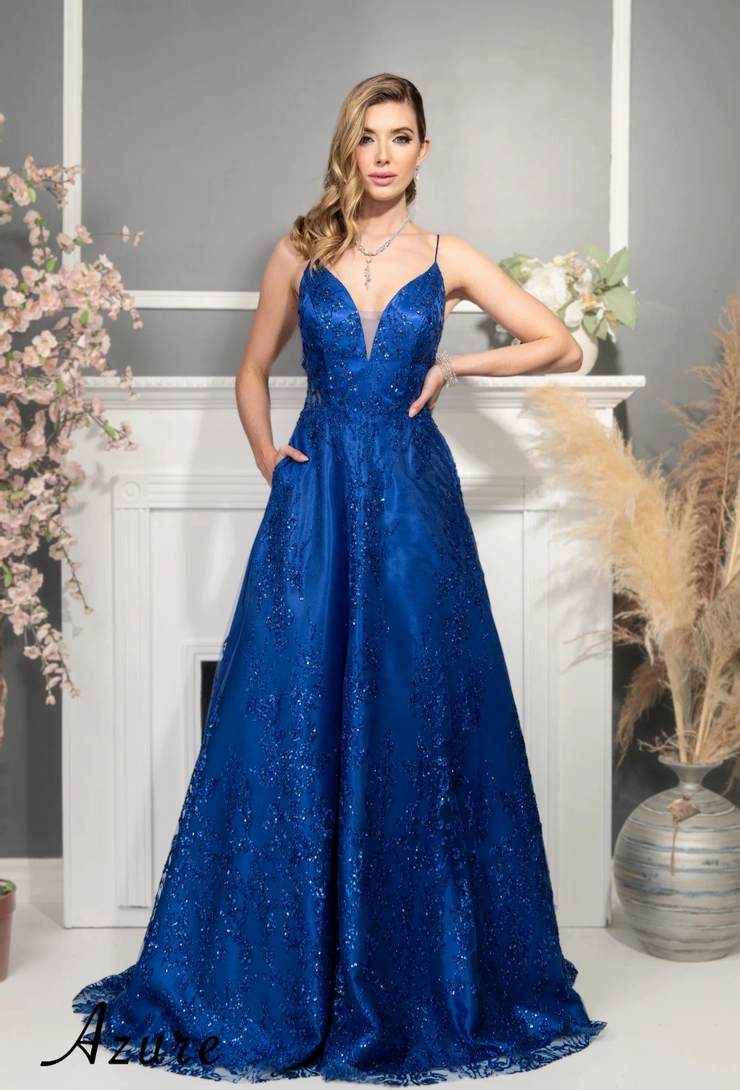 azure blue prom dress A-Line Lace Sweetheart Neck Blue Long Prom Dress, Sky Blue / Custom Size main image 0