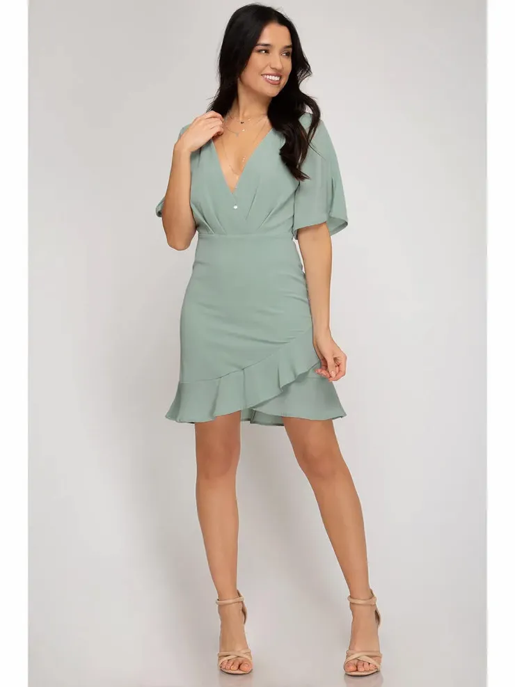 green emerald velvet dress She+Sky Kiwi and Ivory Wavy Plisse Top