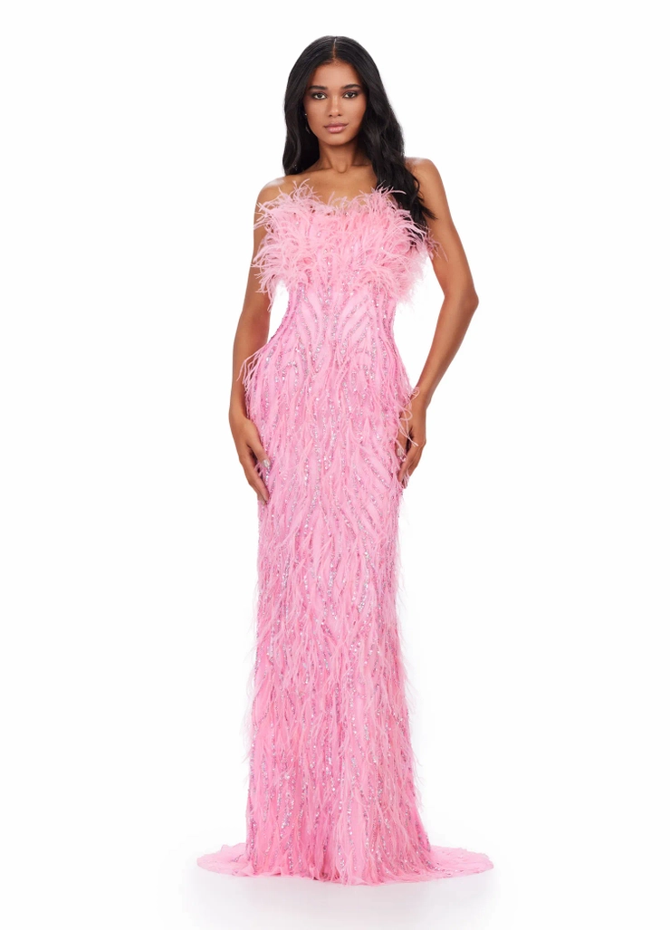 Ashley Lauren Style #11453 Strapless Fully Beaded Gown with Feathers #1 frontface vertical picture
