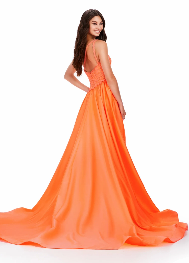 Ashley Lauren Style #11456 One Shoulder Taffeta Gown with Beaded Bodice #3 backface vertical picture