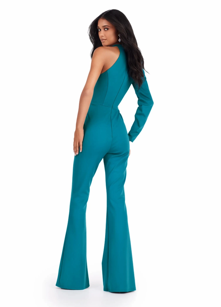 Ashley Lauren Style #11531 One Shoulder Scuba Jumpsuit with Puff Sleeve #3 backface vertical picture