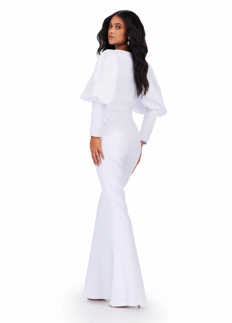 Ashley Lauren Style #11533 V-Neck Scuba Jumpsuit with Bishop Sleeves #7 backface vertical picture