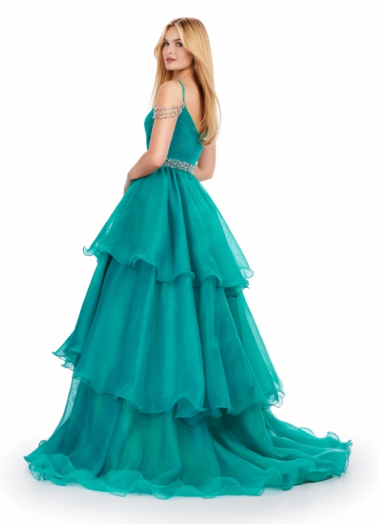 Ashley Lauren Style #11561 Organza Ball Gown with Beaded Belt and Straps #5 backface vertical picture
