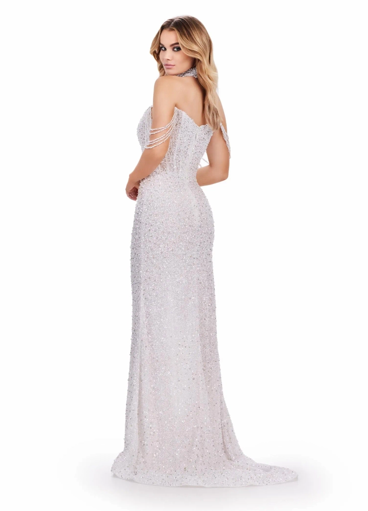 Ashley Lauren Style #11598 Fully Beaded Gown with Pearls and Crystals #7 backface vertical picture