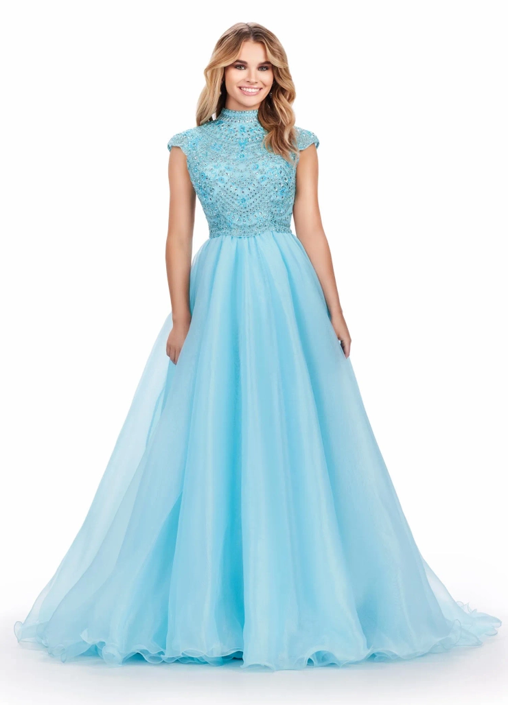 Ashley Lauren Style #11630 High Neck Organza Ball Gown with Cap Sleeves #1 frontface vertical picture