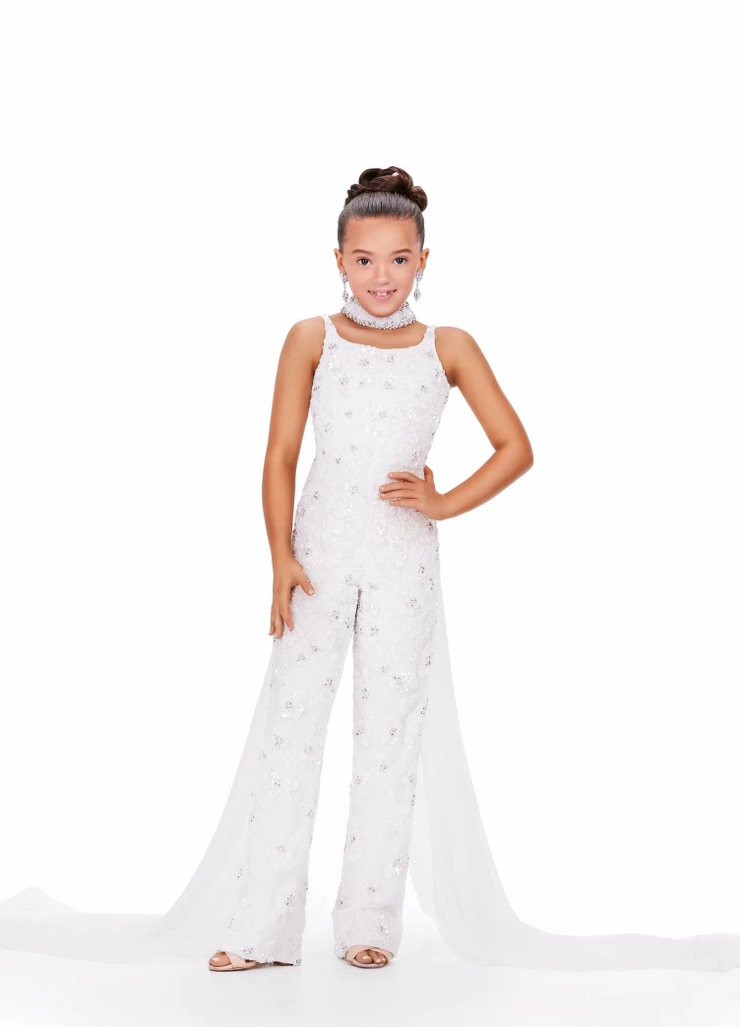 Ashley Lauren Style #8190 Fully Beaded Jumpsuit with Beaded Choker and Chiffon Cape #1 frontface vertical picture