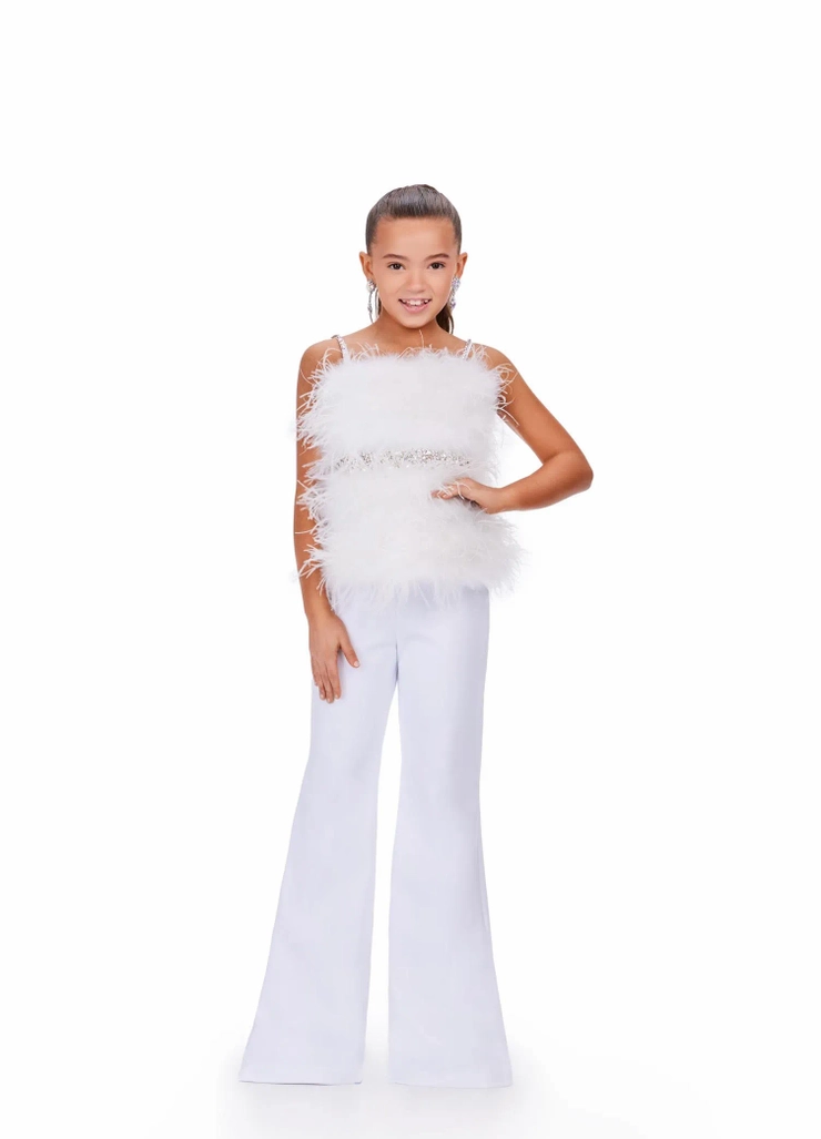 Ashley Lauren Style #8211 Scuba Jumpsuit with Feather Bustier #1 frontface vertical picture