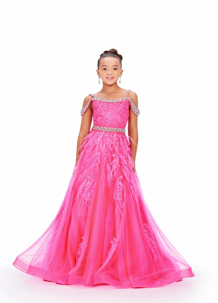 Ashley Lauren Style #8242 Kids Lace Applique Ball Gown with Beaded Accents #1 frontface vertical picture