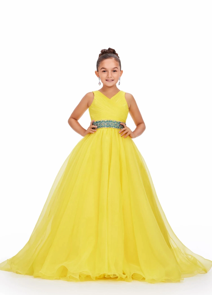 Ashley Lauren Style #8249 Kids Organza Ball Gown with Beaded Belt #1 frontface vertical picture