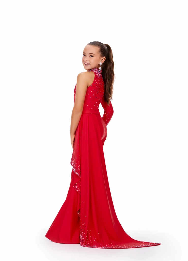 Ashley Lauren Style #8253 Kids Jumpsuit with Press on Stones and Side Ruffle #5 backface vertical picture