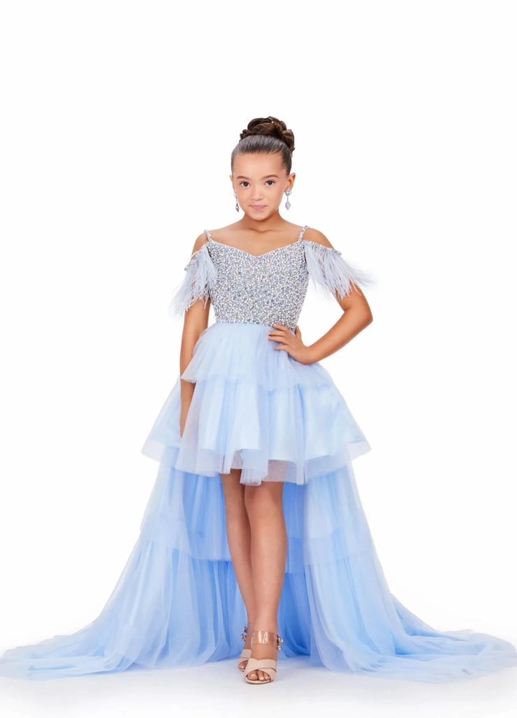 Ashley Lauren Style #8259 Kids High Low Tulle Gown with Beaded Bustier #1 frontface vertical picture