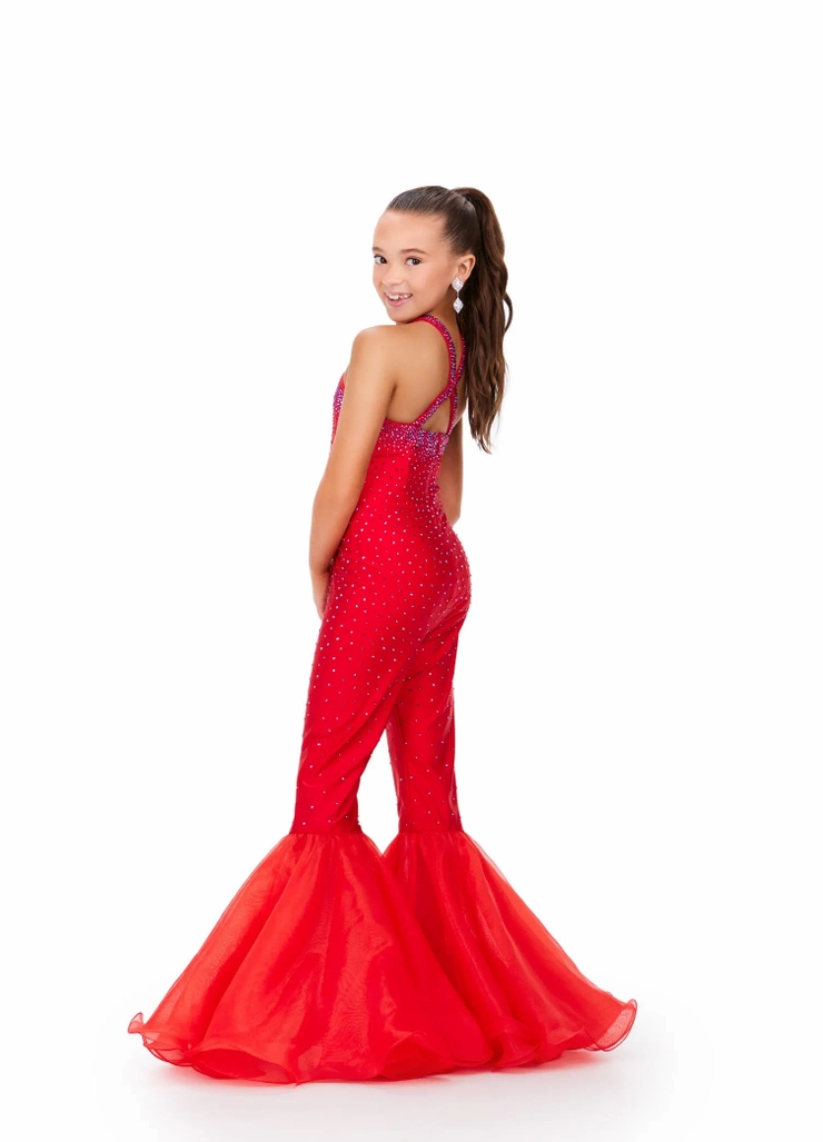 Ashley Lauren Style #8265 Kids Jumpsuit with Organza Flare Pant Legs #7 backface vertical picture