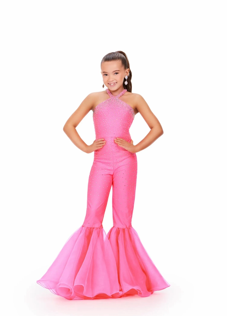 Ashley Lauren Style #8265 Kids Jumpsuit with Organza Flare Pant Legs #1 frontface vertical picture
