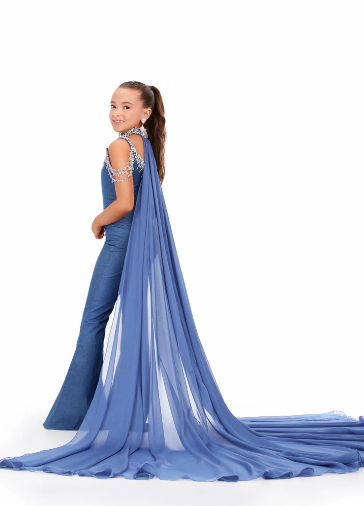 Ashley Lauren Style #8267 Kids Denim Jumpsuit with Beaded Details and Cape #1 default backface vertical picture