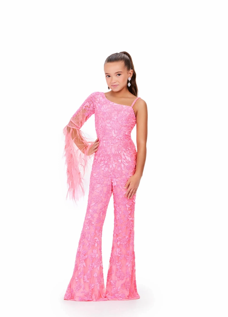 Ashley Lauren Style #8268 Kids Fully Beaded Jumpsuit with Bell Sleeve #1 frontface vertical picture