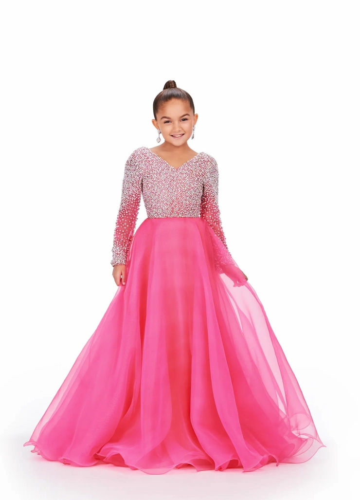 Ashley Lauren Style #8271 Kids Organza Gown with Fully Beaded Top #1 frontface vertical picture