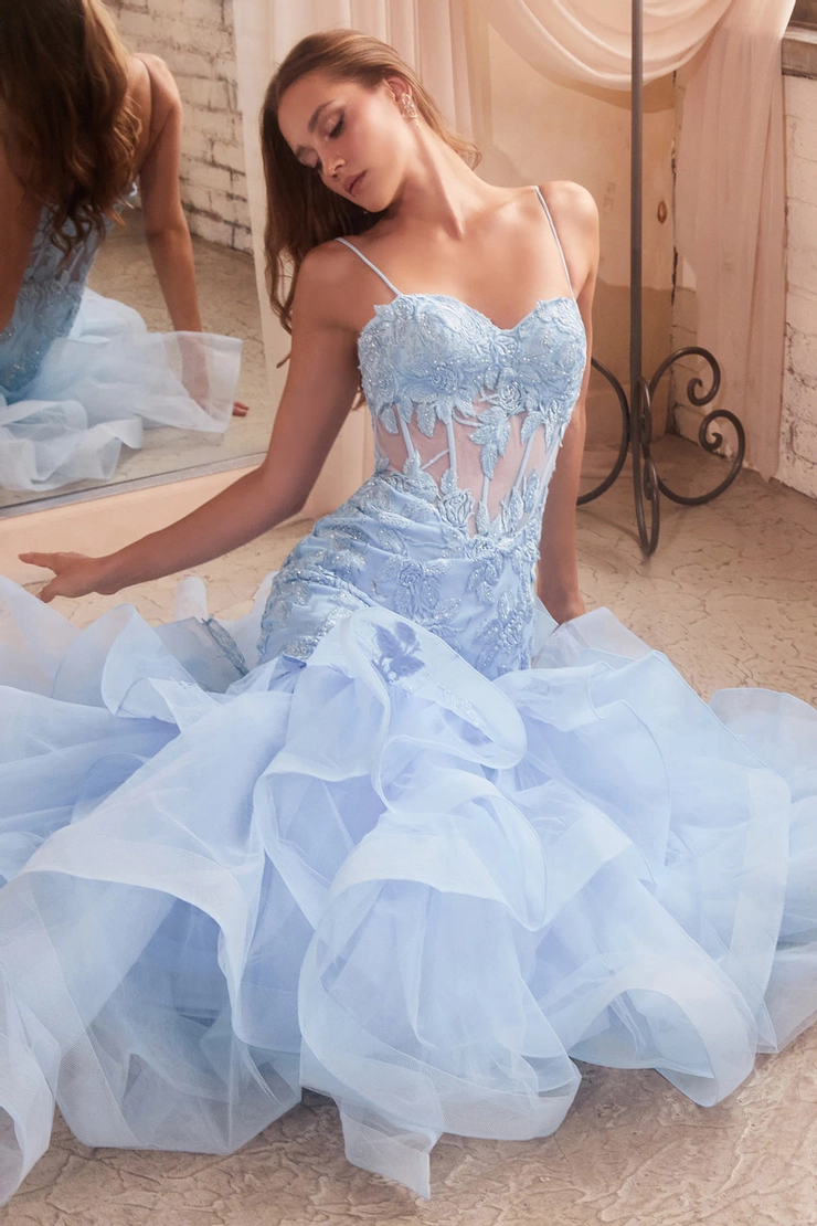 open lace back dress Cinderella Divine 7483 Prom Dress - Black main image 0