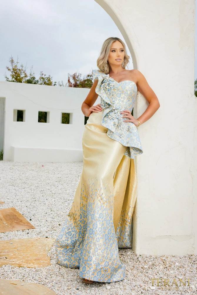terani couture gold dress Terani 252E5531 Dress 6 / Gold